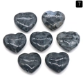 Set of 7 heart-shaped labradorite stones with natural grey mineral textures and polished finish - Larvikite