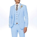 Slim fit light blue three-piece men's business suit with blazer, vest, and trousers - Light Blue