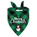 Green buffalo plaid pet triangle scarf with Merry Christmas print and snowman design - Green Snowman