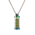 Rainbow stainless steel perfume bottle necklace with green crystals on white background - Green Stones