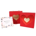 Rotes Herz-Geschenkbox-Set mit passender Tragetasche und Blumen-Grußkarte - Geschenkbox + Handtasche + Karte + Innenbox / Rot