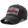 Vintage washed charcoal gray baseball cap with red New York embroidery and curved brim - Black