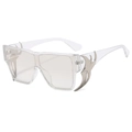 Fashionable oversized square sunglasses with transparent frame and silver flame temple detail - Transparent Frame Silver Mirror