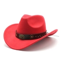 Detail of red wool felt cowboy hat featuring vintage studded band with metallic floral patterns - M (56-58cm) / Red