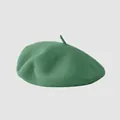Classic dark green wool beret hat with top stem detail for women in French artistic style - M (56-58cm) / Olive Green