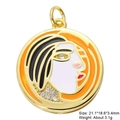 Detailed macro view of gold-plated portrait pendant with colorful enamel and zircon stones - Abstract Portrait