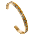 Minimalist gold open bangle featuring blue and red geometric triangle enamel patterns - Mountain Geometric