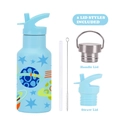350ml light blue stainless steel kids water bottle with space planet pattern and straw lid - 350ml / Azure Blue 4A