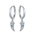 Boucles d'oreilles créoles en argent S925 avec pendentif croc et zircon bleu - Argenté