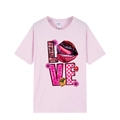 T-shirt rosa chiaro in cotone con stampa LOVE leopardata e motivi floreali romantici - Rosa