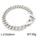 Bracelet gourmette en acier inoxydable argenté, largeur 9 mm, fermoir mousqueton - Style Chaîne Cubaine (KB162554-Z) / 210x9mm