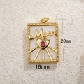 Detail showing a 20x16mm gold Mama heart pendant with pink gemstone and white inlay - Rectangular Mom (A0055)
