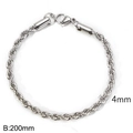 Silver 4mm stainless steel rope chain bracelet with lobster clasp, 200mm length - 4mm Steel Color 20cm