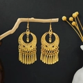 Ethnic golden moon earrings with star embossing and long tassel charms hanging on a branch - E5031 Hollow Moon Star Tassel