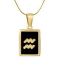 18K gold plated stainless steel square pendant necklace featuring Aquarius zodiac symbol - Aquarius / Black