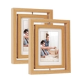 Cadre photo rotatif double face en bois avec design pivotant minimaliste à 360 degrés - 24.6x19.3cm / Couleur bois naturel