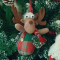 Christmas reindeer plush hanging ornament featuring red tartan fabric and warm scarf - Scarf Reindeer