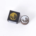 Vintage wooden moon phase stamp with a black gift box featuring golden lunar texture - Full Moon