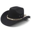 Classic black wool felt western cowboy hat with silver feather and turquoise bead accessory - M (56-58cm) / Black