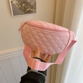 Pink quilted crossbody waist bag for kids with adjustable nylon strap for casual wear - Pink