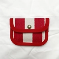 Canvas card holder wallet with red and white stripes and secure brass metal snap button - Red & White Striped