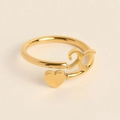 Detail of adjustable gold ring featuring a 3D heart and cursive letter R charm - Letter X