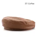 Retro coffee brown PU leather octagonal beret with a textured lychee grain finish - Brown