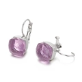Silver leverback earrings featuring a square cushion-cut amethyst purple crystal gem - Silver Deep Purple Square Style (KE79023-GC)