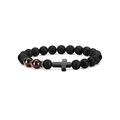 8mm matte black agate and tiger eye beaded bracelet with a black cross pendant - Red Tiger Eye