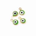 Set of four 6mm green Turkish evil eye pendants with gold stainless steel edges - Green