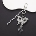 Detail of silver butterfly keychain with sparkling rhinestones, crystal and pearl chain - Charm / K852 Butterfly Door Buckle (Pearl Chain)