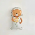 Palloncino sposa orso bruno con vestito bianco e fiori per decorazione di nozze - Palloncino Orso Sposa