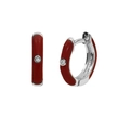 Macro shot of silver hoops with reddish brown enamel and clear zircon stones - Copper / Platinum-Coral