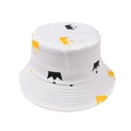 Detail of white cotton bucket hat featuring black crown and yellow star printed pattern - 2-8 Years / Small Crown (White)