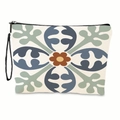 Borsa per cosmetici con motivi floreali geometrici verde salvia e blu con cinturino - Stile floreale geometrico simmetrico blu verde (xy-017-03) / Con Cinturino