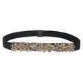 Elastic black waist belt for dresses with champagne gold crystals and rhinestones - Champagne