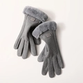 Dark grey winter thermal gloves with plush faux fur trim and touch screen feature - One Size / Gray