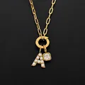 14K goud vergulde roestvrijstalen ketting met parel letter A en kristallen hanger - Letter A / Goud