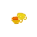 Detailed close-up of stacked yellow and orange enamel tea cups brooch with gold outlines - Double Stacked Cups Style (C1562-8)