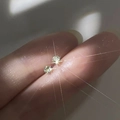 Minimalist S999 sterling silver stud earrings with sparkling round cut crystals - Olive Green