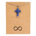 Détail du pendentif croix en pierre bleue sur chaîne argentée avec carte d'amitié - Tacheté Bleu/Pierre de Point Bleu Naturelle