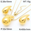 Golden hollow teardrop jewelry set with necklace pendant and earrings in polished finish - Necklace And Earrings / Gold Style (KS217587-KFC)