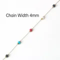 Detail of 4mm gold handmade chain with colorful stone beads and evil eye accents - Gold + Multicolor Beads