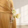 Pink floral claw clip accessory for hair with elegant translucent acrylic resin finish - Style C Arch (Pink-Green Spots)