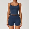 Ensemble de yoga taille haute pour femme avec brassière à fines bretelles bleu sarcelle - S / Bleu Badge (Haut+Short)