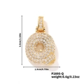 Ciondolo lettera Q dorato con pietre in zirconia, dimensioni 3,0 cm per 1,9 cm - Pendaglio oro lettera Q