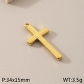 Polished gold striped titanium steel cross pendant measuring 34x15mm with 3.5g weight - Striped Decoration Texture Cross (KLJ8704-Z)