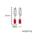 Titanium steel earrings with rectangular dark red zircon pendant in silver finish - Steel Red Zirconia