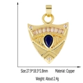 Gold shield pendant with blue teardrop stone and zircon details, 27.9x18.5x2.8mm size - Style 29 (Gold Shield Shape Deep Blue Gem)