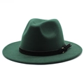 Cappello fedora classico in lana verde scuro a tesa larga con cinturino in pelle e fibbia - M (56-58cm) / Verde Scuro